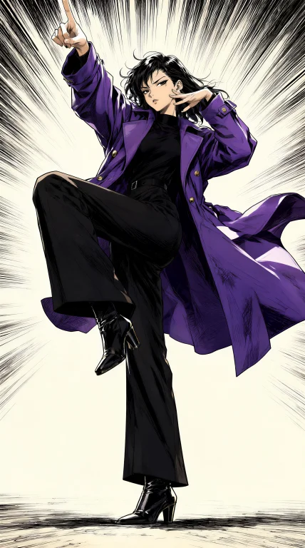 The Image Is A Vertical Fashion-manga Illustration Of A Youn...