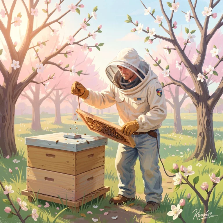 A Beekeeper Checking Hives In An Orchard, Expressive Brushwo...