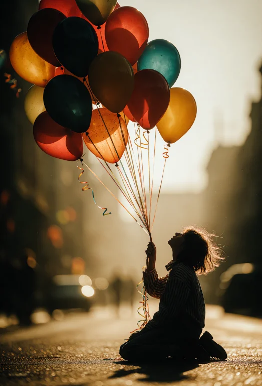 Zidiusart, A Person Gazes Upward At A Cluster Of Balloons Dr...