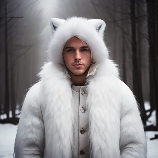 Professional Photo Of A Man In White Fluffy Fox Fur Coat, Sl...