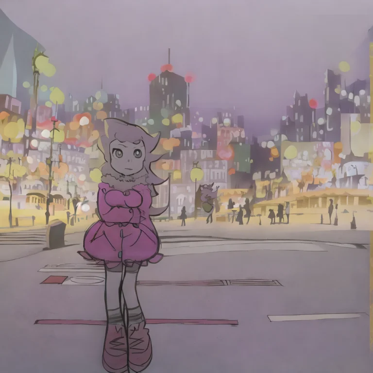 A Cartoon Drawing Of A Girl In Front Of A City, Pansto Art S...