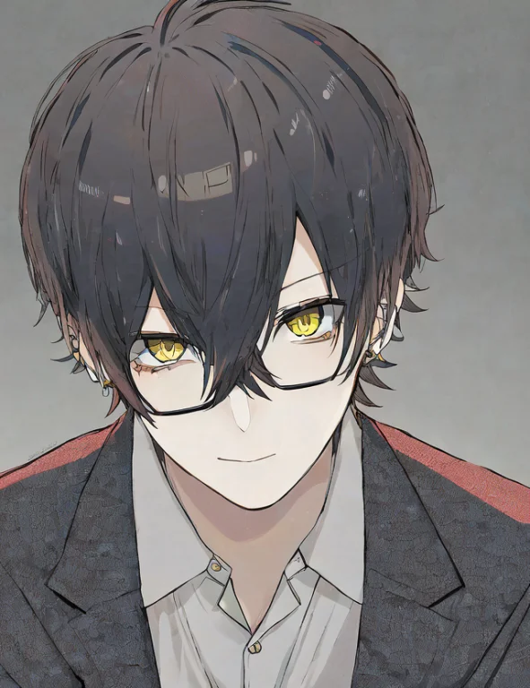 By Hanaarare, 1boy, Black Hair, Yellow Eyes, Photorealistic,...