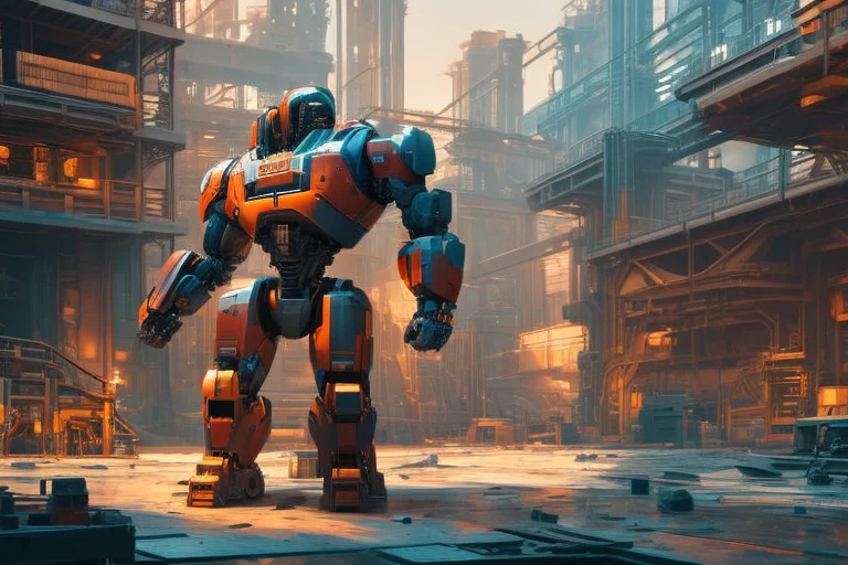 Dgtlv2, A Dramatic Image Of A Mecha In A Rustic Industrial F...