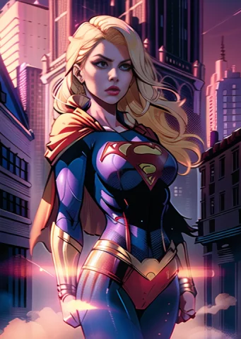 Inked, Beautiful Supergirl Shooting In Front Of A Building,... — Stable Diffusion AI Prompt: inked, beautiful supergirl shooting in front of a building, blonde hair, red cap...