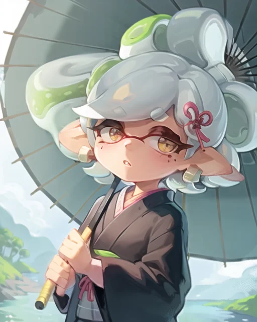 Splatoon, Inkling, Marie, Umbrella, Cute, Creek Background