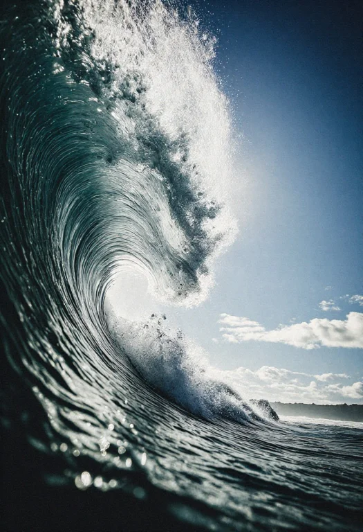Huge Waves On Amazing Tropical Paradise, Backlit, Amazing Dr...