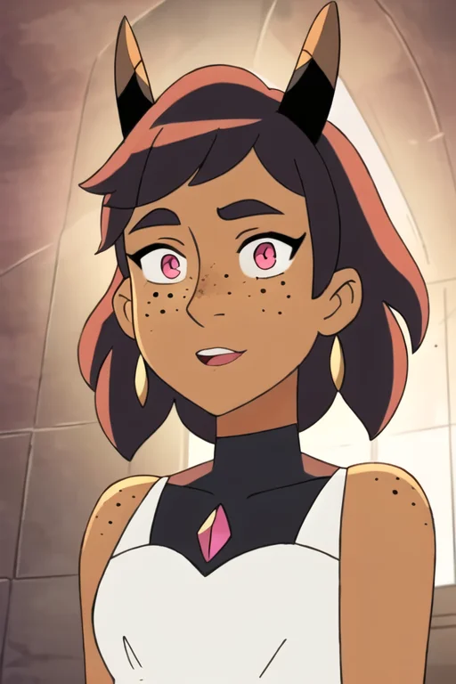 A Woman With Horns, Freckles On Her Shoulders, Big Pink Eyes...