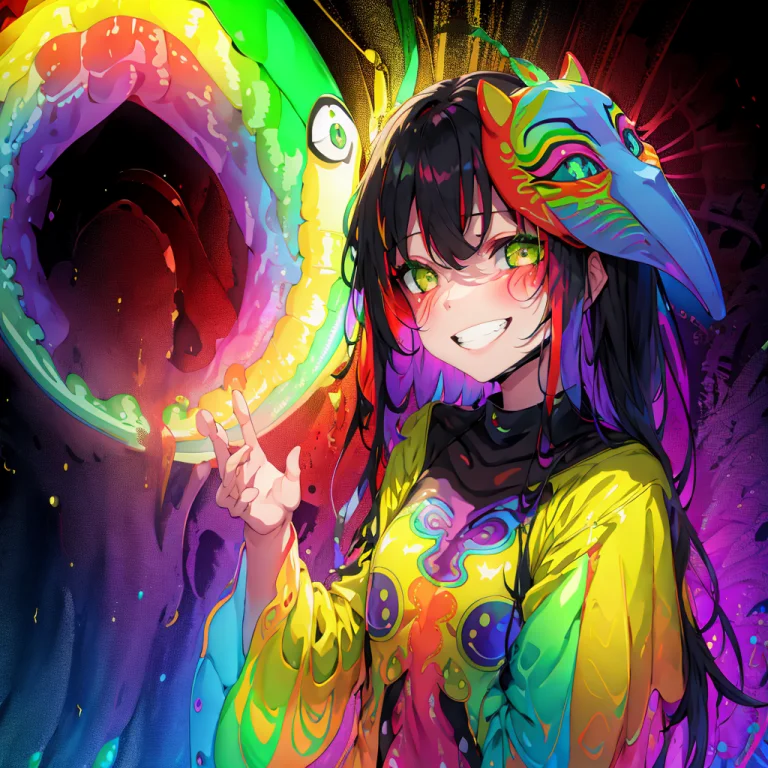 Girl, Rainbow Mask1.2, Hands Behind Back, Rainbow1.2, Grinni...