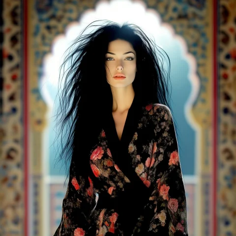 Digital Art Of A Woman With Long, Wild Black Hair And Pale S... — Stable Diffusion AI Prompt: digital art of a woman with long, wild black hair and pale skin, blood on her fa...