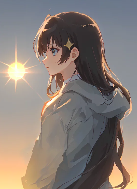 1girl, Backlighting, Fromside, Star Hair Accessories,gradien...