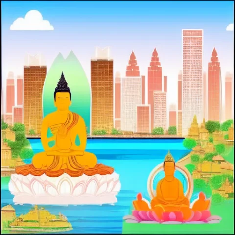City And Buildings In The Background, Sitting In A Lotus Pos... — Stable Diffusion AI Prompt: city and buildings in the background, sitting in a lotus position colors muted,...