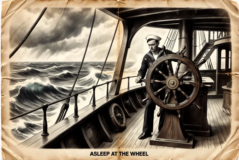 A Monochrome Vintage Drawing On Old Creased Paper. A Sailor...