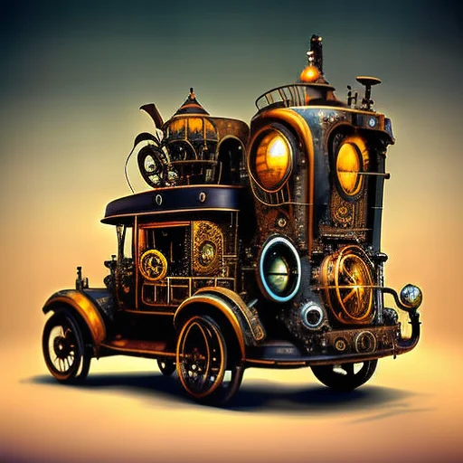 Steampunkai, A Car From The Side In Steampunk Style