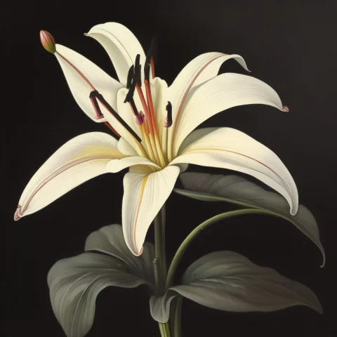 Detailed Lily Against A Black Backdrop By Martin Johnson Hea... — Stable Diffusion AI Prompt: detailed Lily against a black backdrop by martin johnson heade, artstation