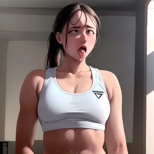 A Sporty Female, No Make Up, Ahegao Face, Sweat Skin, Global...