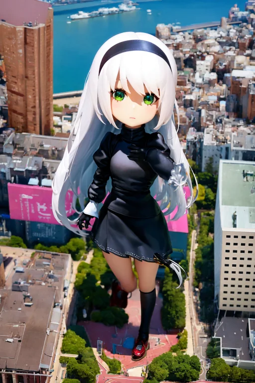 1girl, Solo, Tiltshift, City, Long Hair, Skirt, Giantess, De...