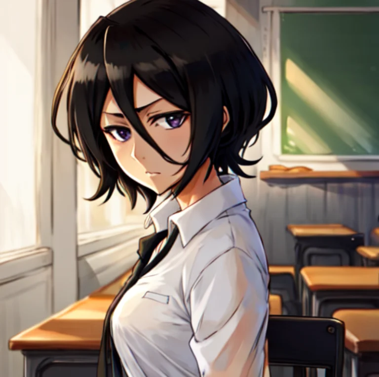 Best Quality, 1girl, Solo, Rukia, Upper Body, Shirt, White S...