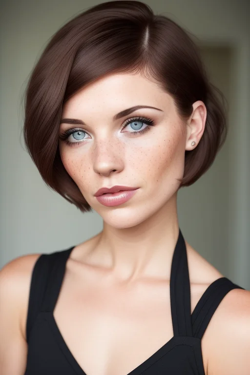 Woman 30s Freckles0.8 Photograph Hairstyle Pixie Brunette
