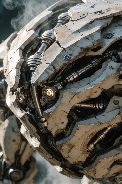A Macro Shot Of A Mechanical Creatures Chest Cavity, Dense L...