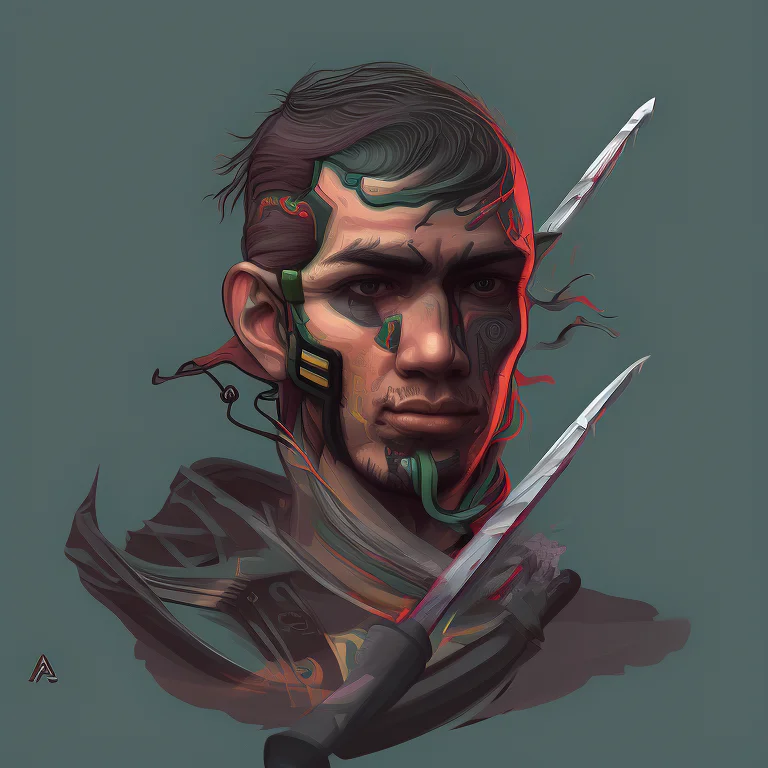 A Detailed Digital Painting Of 1boy, Sword, Greenhair, Cybor...