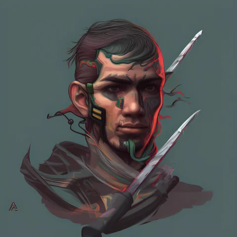 A Detailed Digital Painting Of 1boy, Sword, Greenhair, Cybor... — Stable Diffusion AI Prompt: a detailed digital painting of 1boy, sword, green_hair, cyborg, green_eyes, weap...