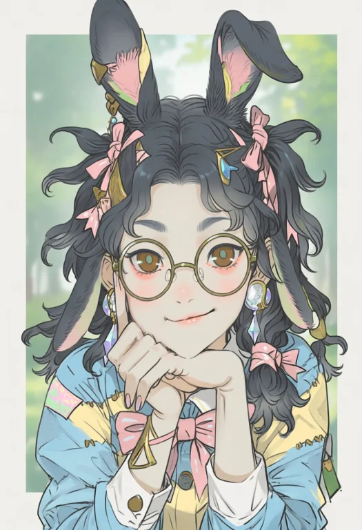 1girl, Rabbit Girl, Brown Eyes, Black Hair, Parted Bangs, Wa...