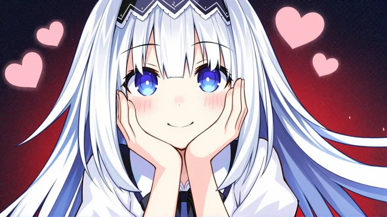Maria Arusu With Long White Hair. Her Blue Eyes Are Wide Ope...