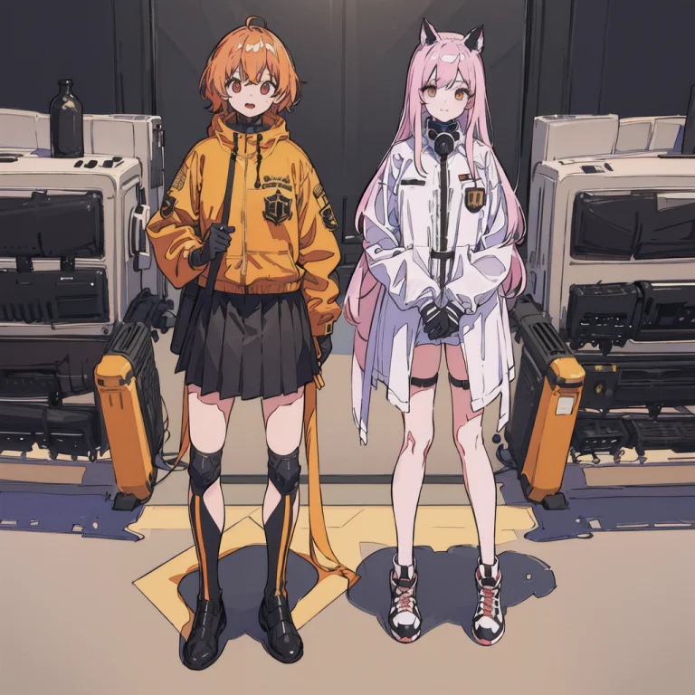 High Quality, Masterpiece, 8k, 2girls, Bulletproof Vest, Mas...