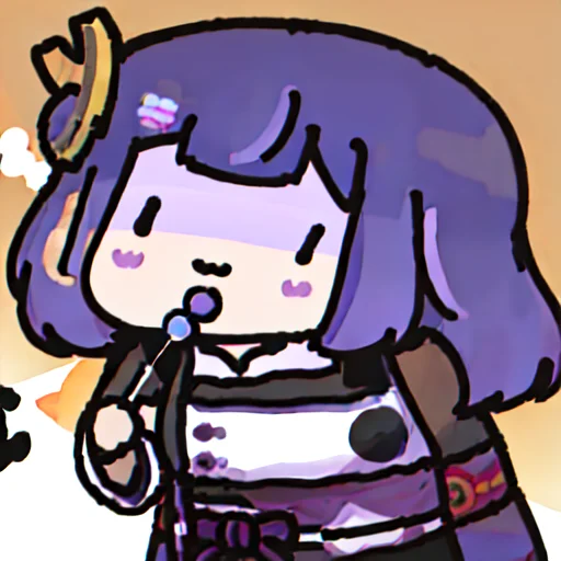 1girl, Raiden Shogun, Purple Hair,happy ,eating, Sancai Dang...