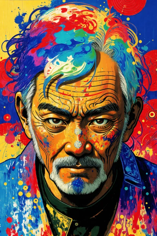 Close Up Of An Old Asian Mans Faceabstract Background0.5, Ex...