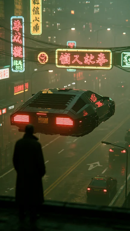 Dcsc1f1. High-angle Wide Shot Overlooking A Neon-lit Urban S...