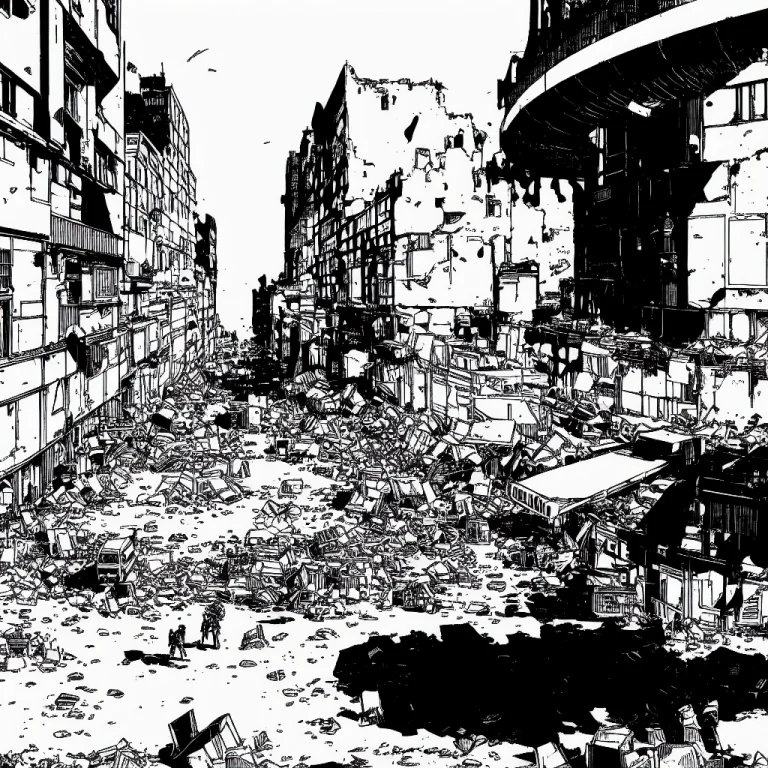 Robot Fighting In A Ruined City Pboldrifrpgstyle