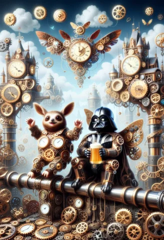 Best Friends, 1other Clock Darth Vader, And 1other, A Warrio... — SDXL AI Prompt: best friends, 1other clock darth vader, and 1other, a warrior made of distinctiv...
