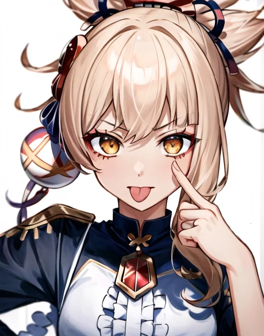 Yoimiya, Upper Body Portrait, Akanbe, Tongue Out, Finger To...