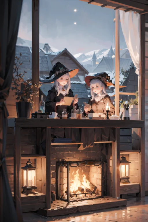 Witch1.1, Indoors, Wooden Hut, Magical1.1, Night, Fireplace