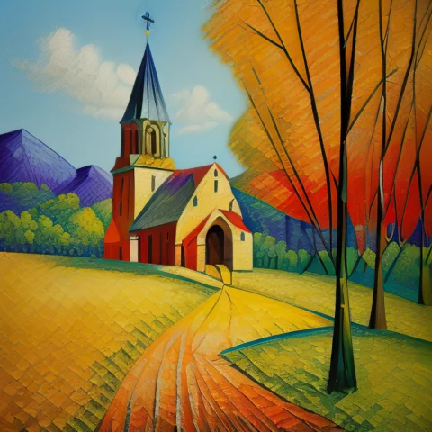 Modernartst Painting Of A Wooden Church In The Forest, Very... — Stable Diffusion AI Prompt: modernartst painting of a wooden church in the forest, very detailed, focused, o...