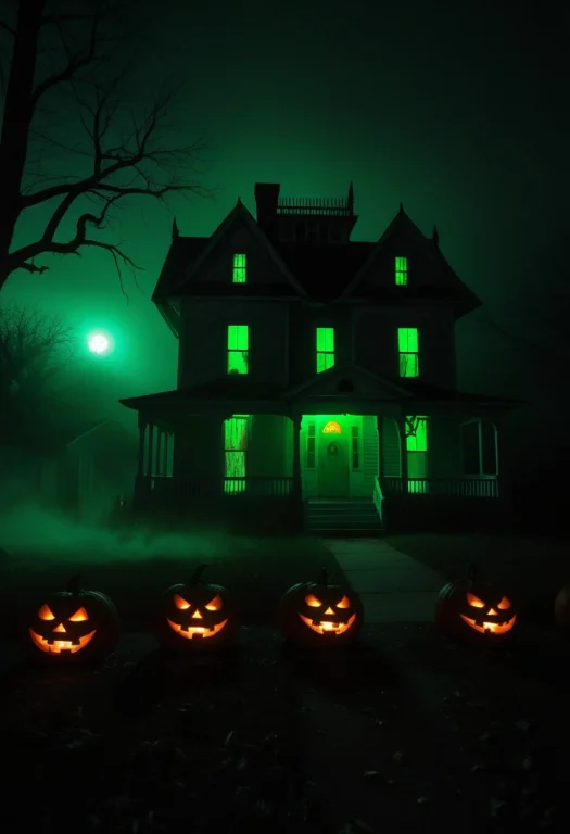 Neighborhood Street, Creepy House, Night Time, Run Down, Hau...