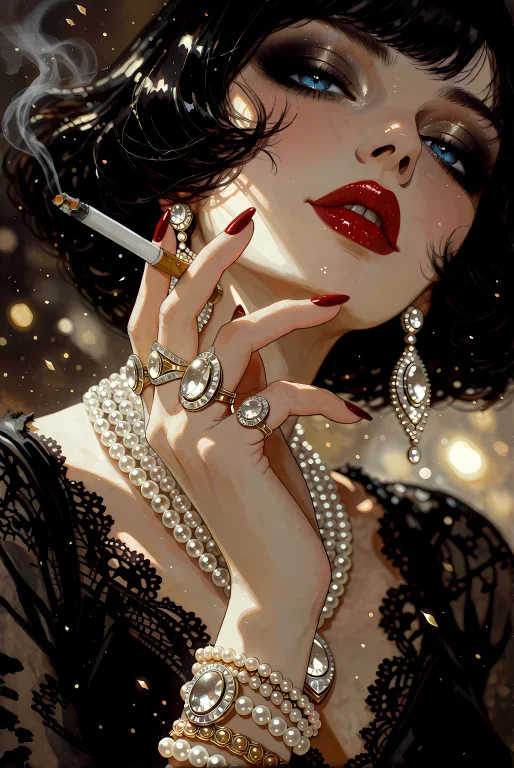 A Beautiful Digital Illustration Of A Glamorous Woman In A V...