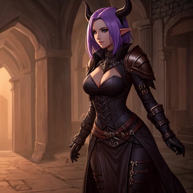 A Female Tiefling Necromancer, Fully Clothed, In A Dusty Cry...