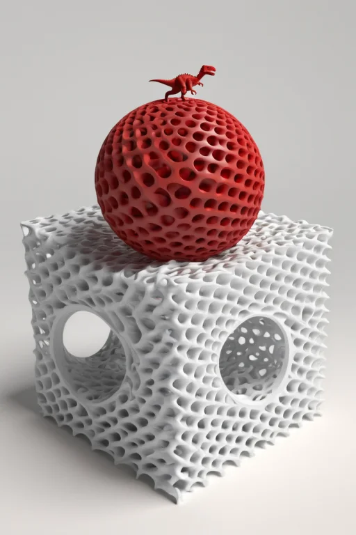 Tiny Dino Jumping On A Big Red Ball, Scenery, Surreal.. . Wh...