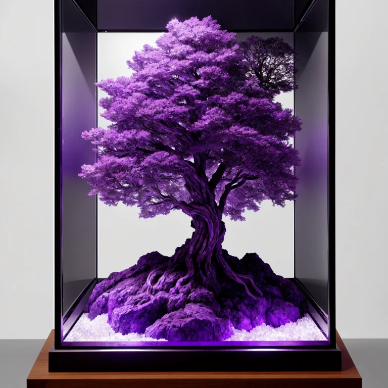 A Tree Sculpted Out Of Amethyst, Volumetric Lighting, Museum...