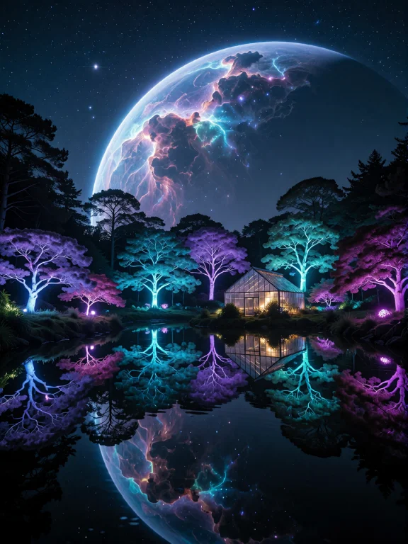 A Hyperrealistic Surreal Dreamlike Landscape. A Massive, Glo...