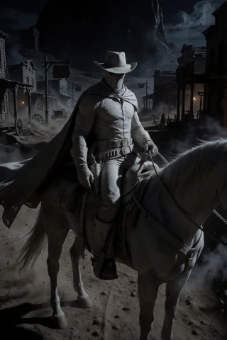 Raw Photograph Of Phantom Rider Carter Slade From Marvel Com... — Stable Diffusion AI Prompt: Raw photograph of Phantom Rider (Carter Slade) from Marvel Comics sitting motion...