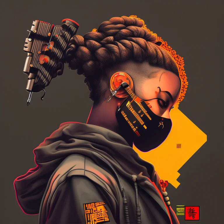A Good Render Of A Woman With A Mask And Earphones On Her Fa...