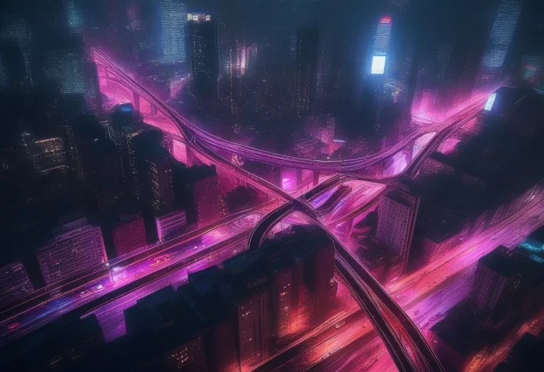 A Neon Megacity Sprawling Beneath Layered Highways, Cinemati...