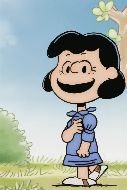 Lorapeanutsstyle1 1girl, Lucy Van Pelt, Walking, Smiling, Gr...