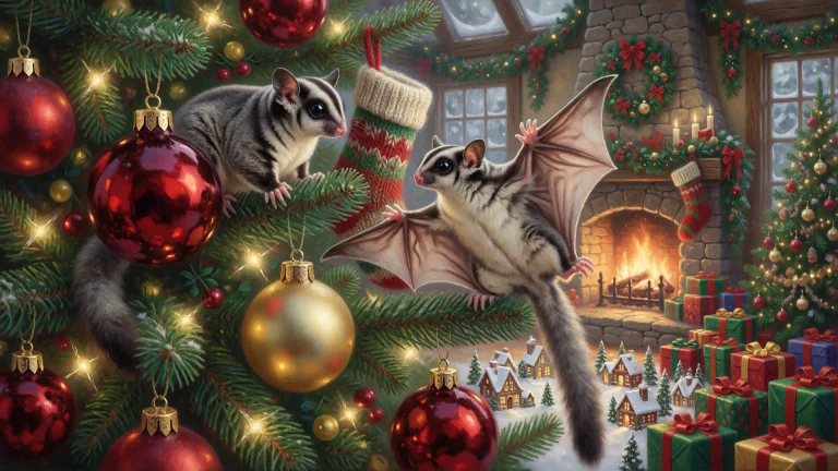 3d, Oil Painting, Two Sugar Gliders Explore A Beautifully De...