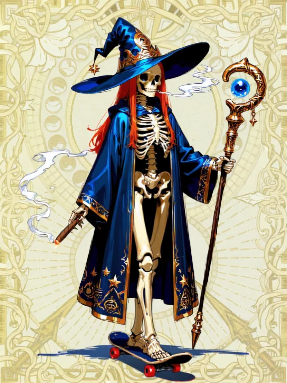 Bronze Skeleton, Wizard Hat, Wizard Robes, On A Skateboard,...