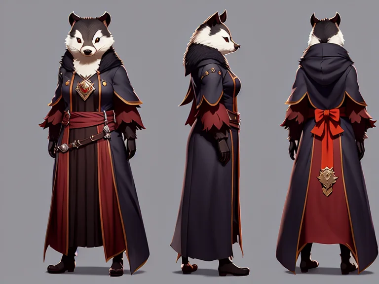 Full Body Character Turnaround Of A Evil Badger Mage. Front,...