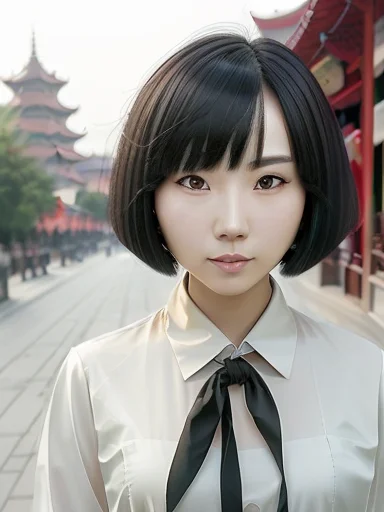 Chinese Woman In Her Early Twenties, Bob Cut Hair With Blunt...